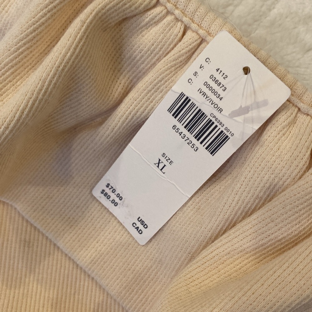 NWT Anthropologie one shoulder cream ribbed ruffled top - Picture 3 of 5